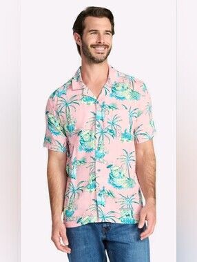 SpongeBob SquarePants Men’s Tropical Button Up Shirt Pink XL NWT